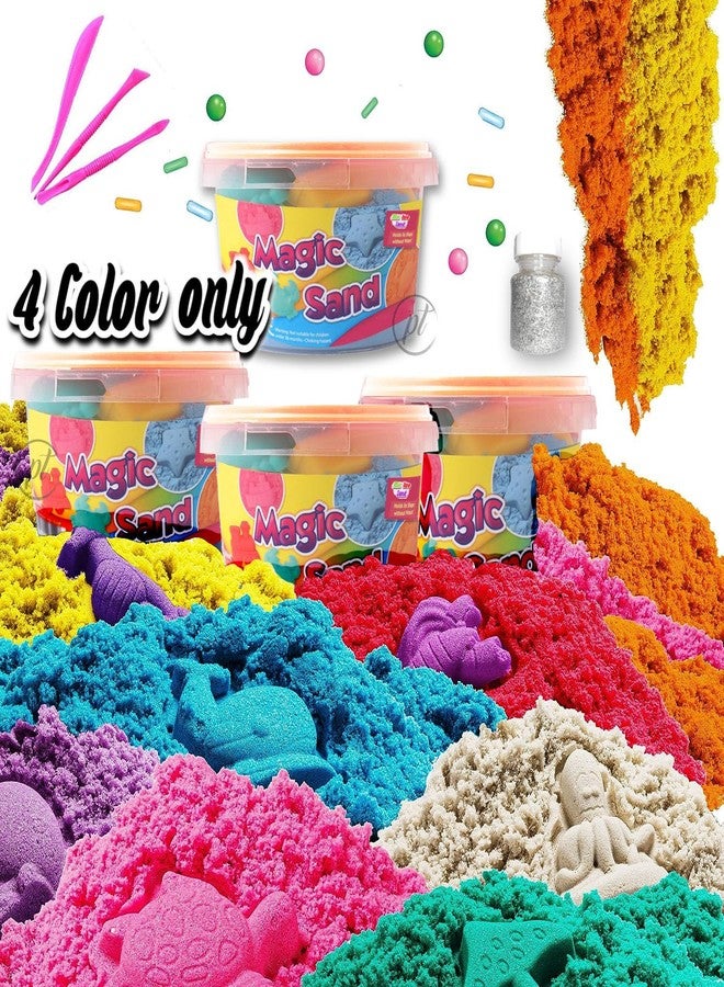 Promote Trader Play Sand for Kids, 800g Magic Sand, 4 Sand Molds| Sensory Toys Sand Toys Gift for Kid Boys Girls Ages 3+|4 Colors of Sand, 4 Molds, 3 Tools, Glitter - Image 1